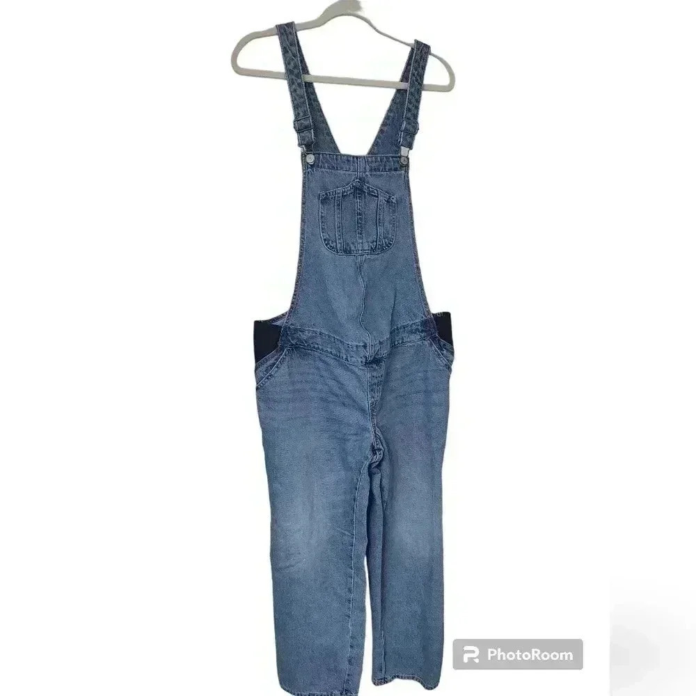 Old Navy Maternity Overalls Blue Stretch Sides Pockets Bib